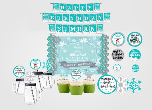 Winter Wonderland Theme Complete Party Kit with Backdrop & Decorations