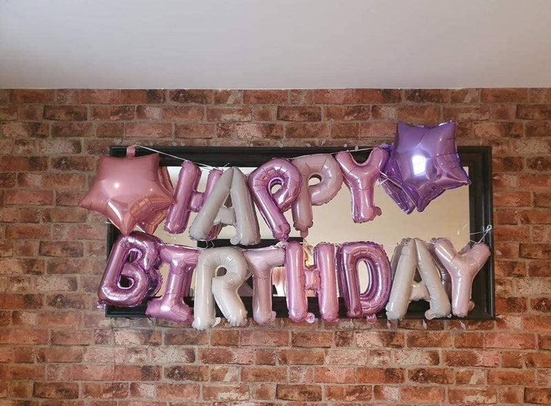 Girls Happy Birthday Balloon Banner Pink Purple – 16 Inch Self Inflating Happy Birthday Banners Balloons with 2 Pack 18in