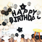 Black Happy Birthday Balloon Banner Self Inflated Black 16 inch Letters Foil & 2 Pack Large 18 Inch Black Stars Ballloons for Birthday Party Decorations Supplies
