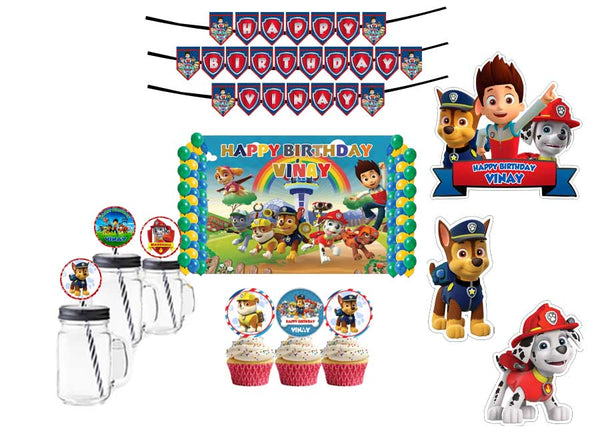 Paw Patrol Theme Birthday Party Combo Kit with Backdrop & Decorations