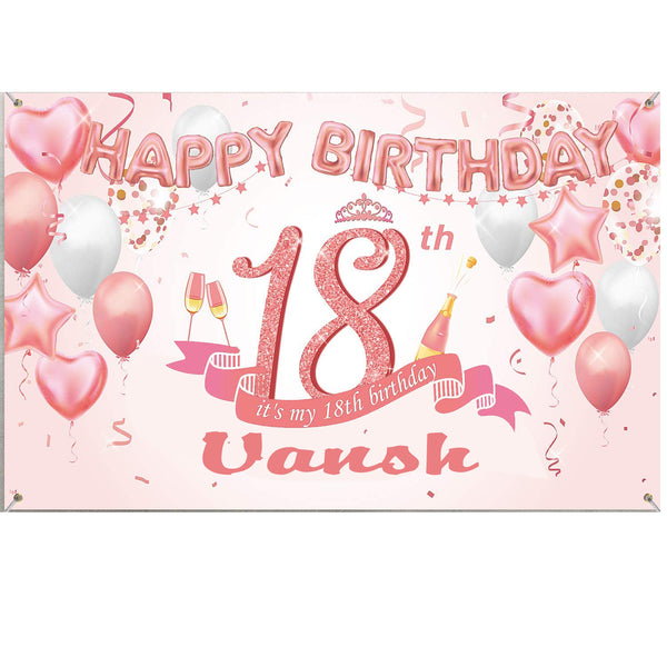 Personalize 18th Birthday Pink Party Backdrop Banner
