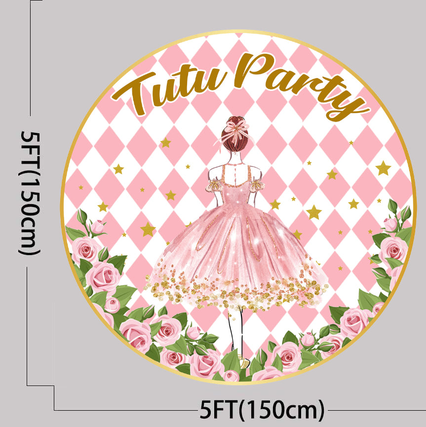 Ballerina Theme Round Birthday Party Backdrop