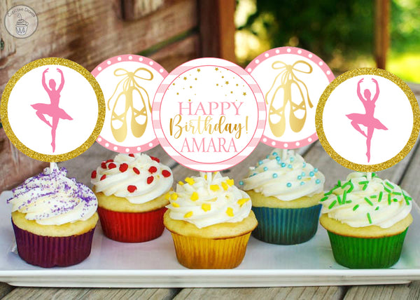 Ballerina Theme Birthday Party Cupcake Toppers for Decoration