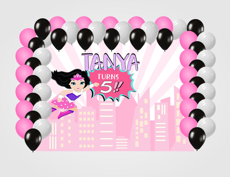 Super Girl Theme Birthday Party Decoration kit with Backdrop & Balloons