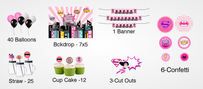 Super Girl Theme Birthday Party Combo Kit with Backdrop & Decorations