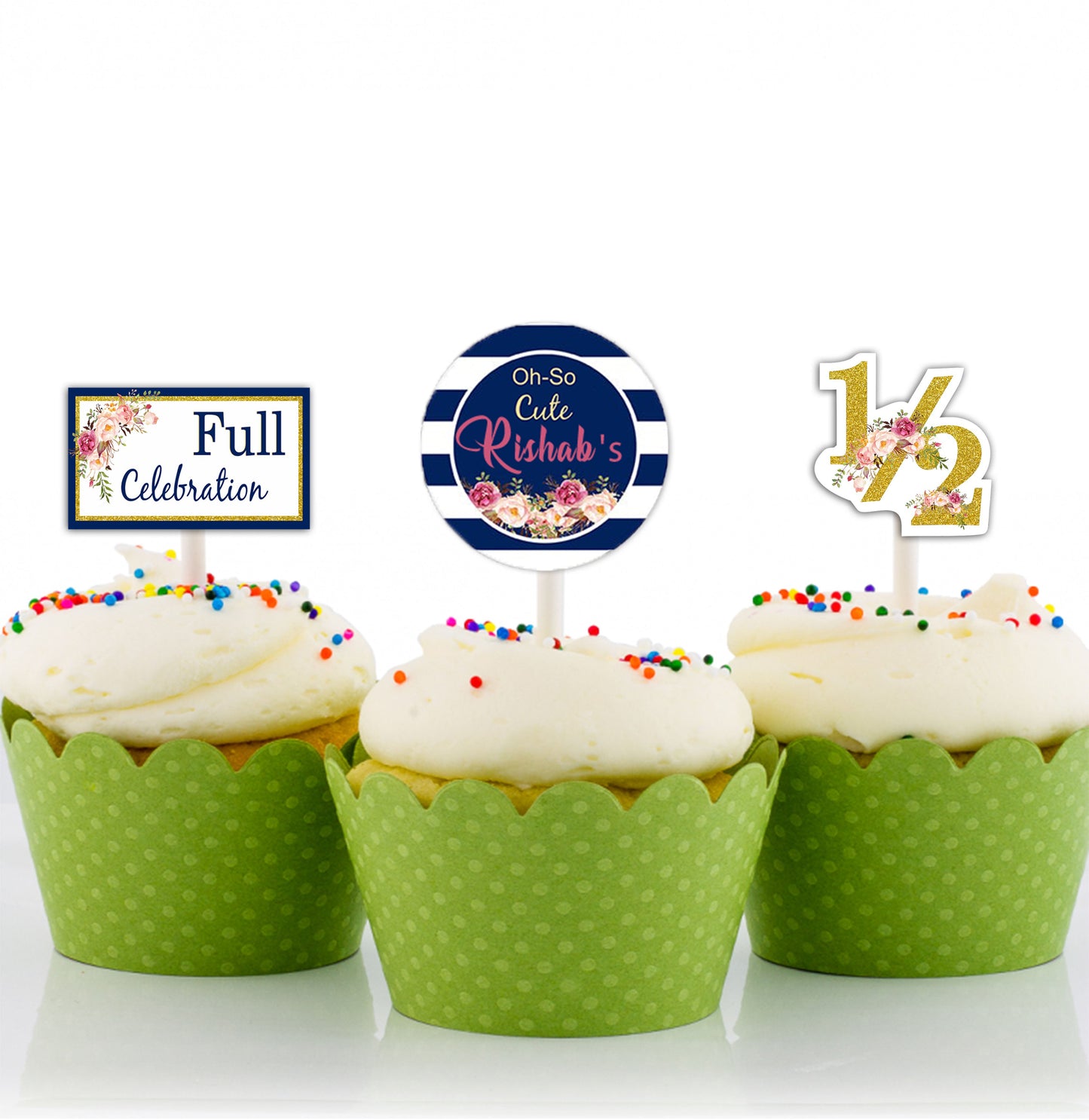 Half Birthday Theme Birthday Party Cupcake Toppers for Decoration