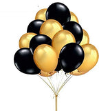 Gold And Black Birthday Decoration Combo Kit"-Banner, Fringe Curtain Golden ,Star Foil & Latex Balloons