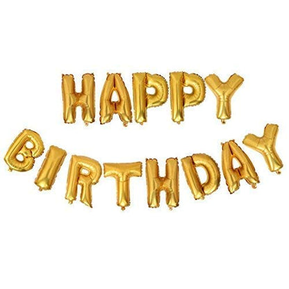 Happy Birthday Letter Foil Balloon Set Of Gold + 2 Pcs Of Gold Fringe Curtain (3 X 6 Feet) + Pack Of 30 Pcs Metallic Balloons (Black, Gold And Silver)