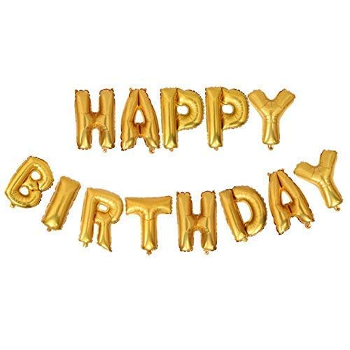 Happy Birthday Letter Foil Balloon Set Of Gold + 2 Pcs Of Gold Fringe Curtain (3 X 6 Feet) + Pack Of 30 Pcs Metallic Balloons (Black, Gold And Silver)