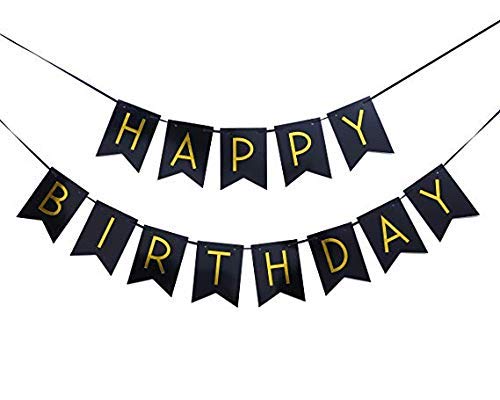 Gold And Black Birthday Decoration Combo Kit"-Banner, Fringe Curtain Golden ,Star Foil & Latex Balloons