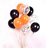 Metallic Black And Orange Balloons and Silver Confetti Balloons