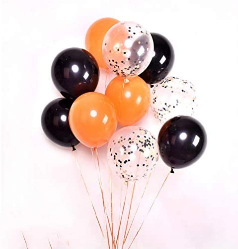 Metallic Black And Orange Balloons and Silver Confetti Balloons