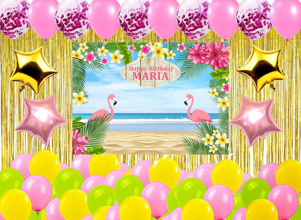 Flamingo Theme Birthday Party Decoration Kit with Backdrop & Balloons