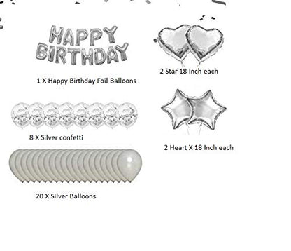 Silver Birthday Decorations Party Supplies Set, Balloons, Banner For Birthday Party