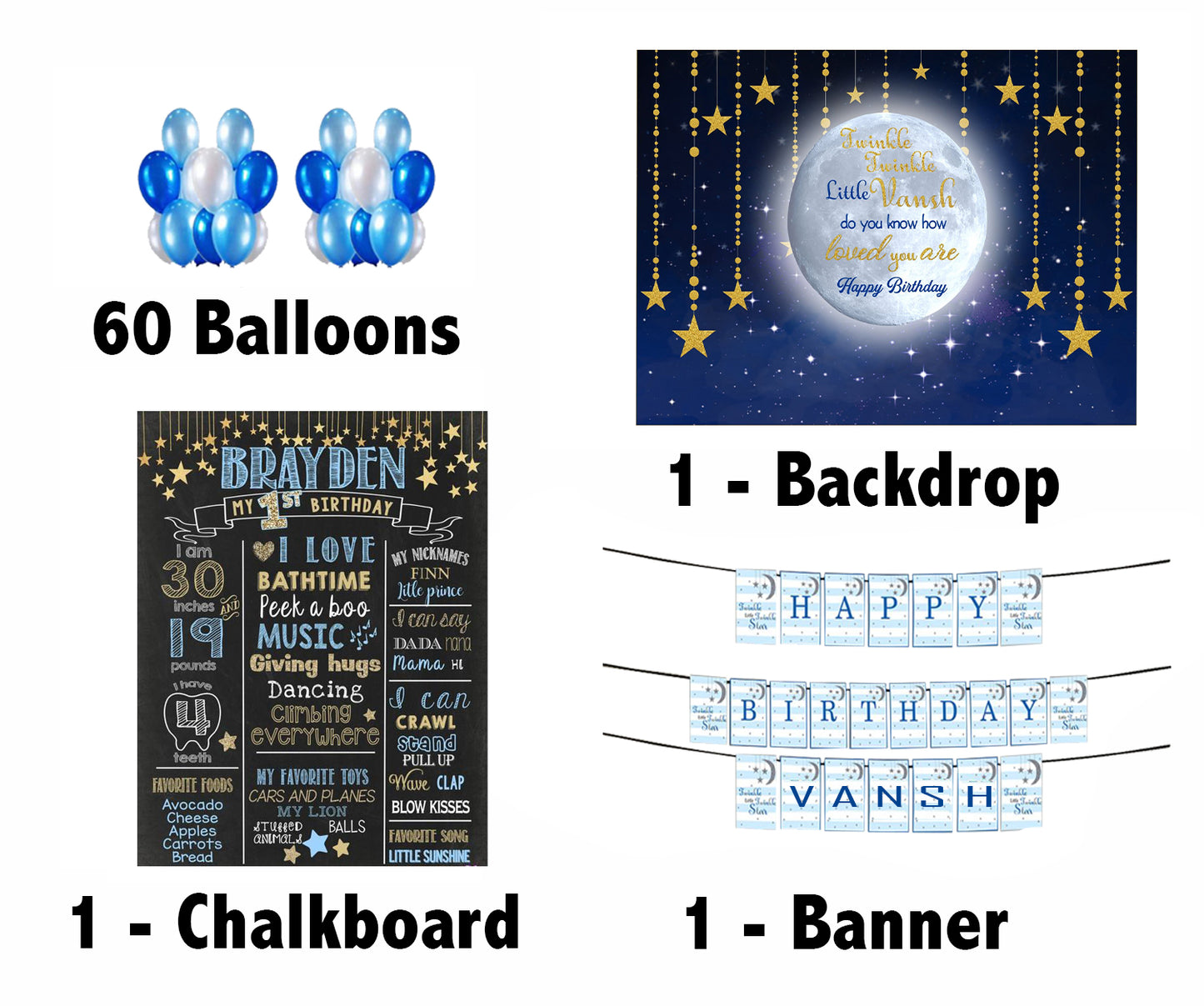Twinkle Twinkle Little Star Boy Theme  Birthday Party Personalized Complete Kit