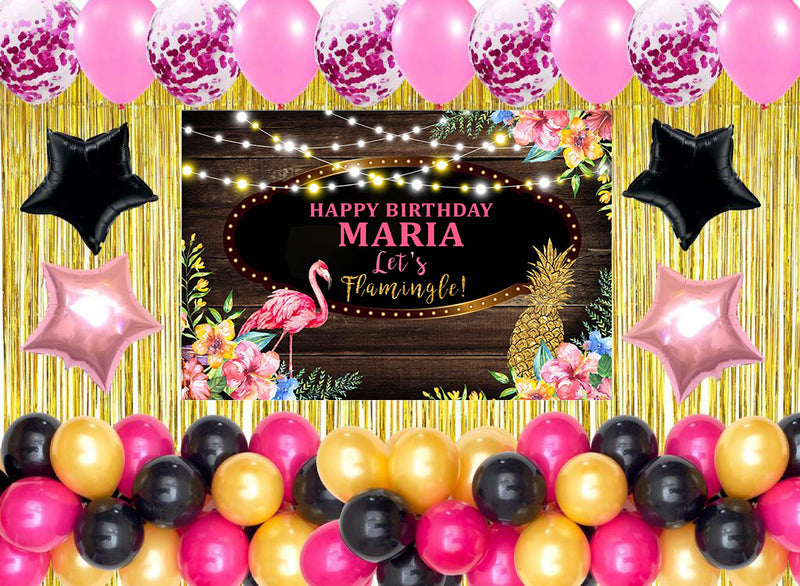 Flamingo Theme Birthday Party Decoration Kit with Backdrop & Balloons