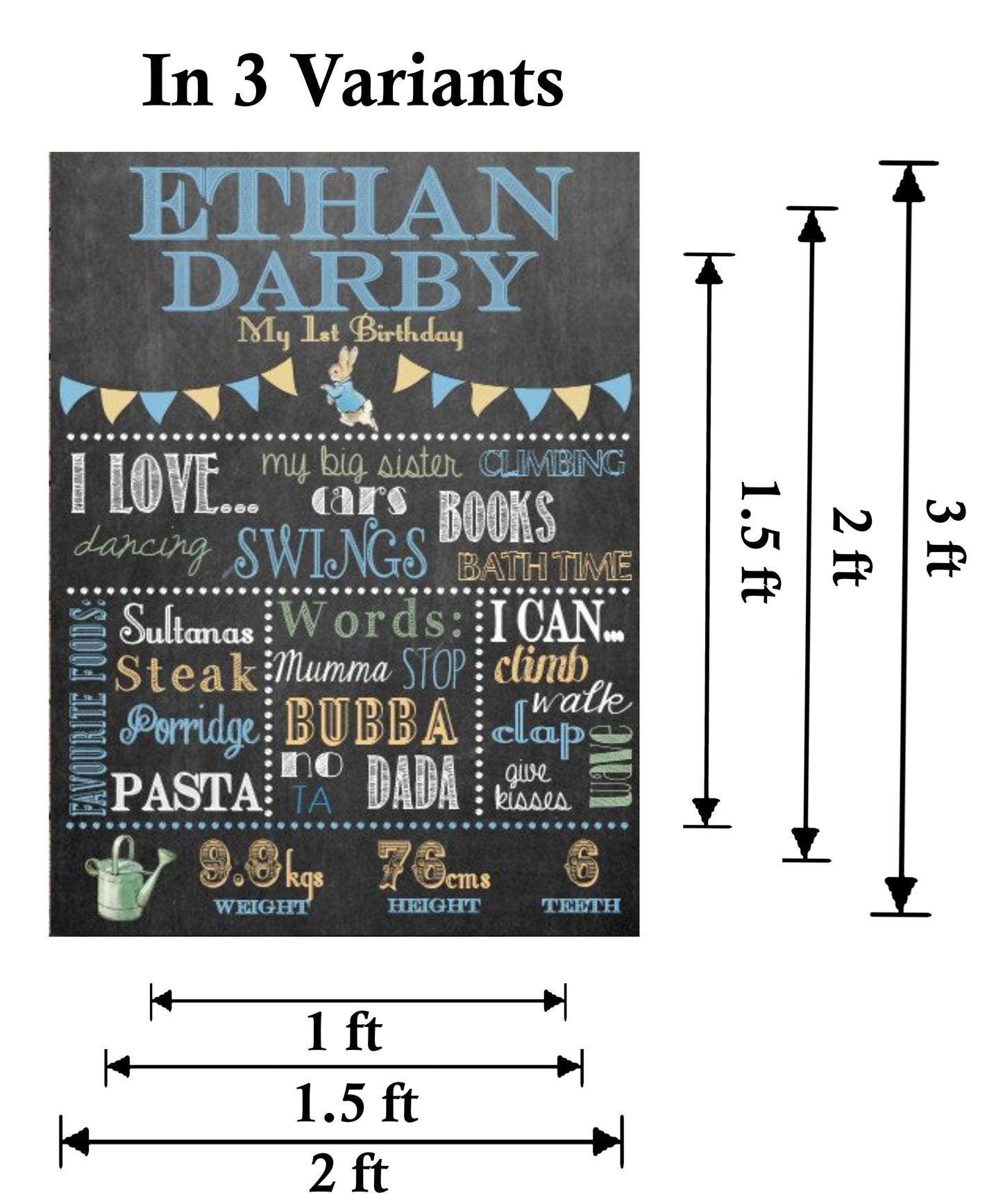 Bunny Theme Customized Chalkboard/Milestone Board for Kids Birthday Party