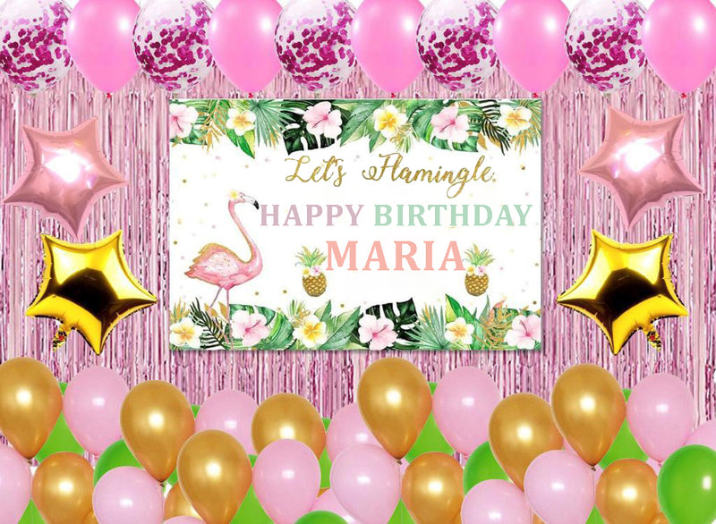 Flamingo Theme Birthday Party Decoration Kit with Backdrop & Balloons