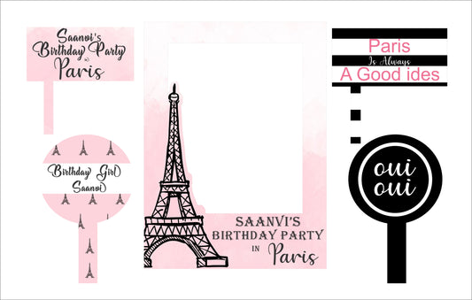 Oh La La Paris Theme Birthday Party Selfie Photo Booth Frame & Props