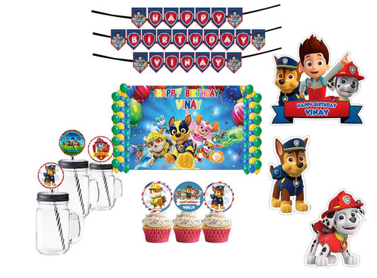 Paw Patrol Theme Birthday Party Combo Kit with Backdrop & Decorations