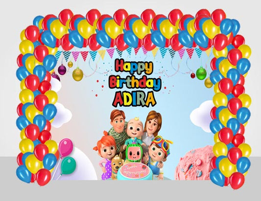 Cocomelon Theme Birthday Party Decoration kit with Backdrop & Balloons