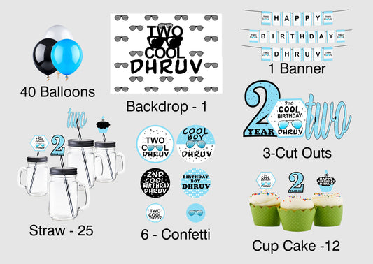 Two Cool Theme Birthday Complete Party Kit with Backdrop & Decorations