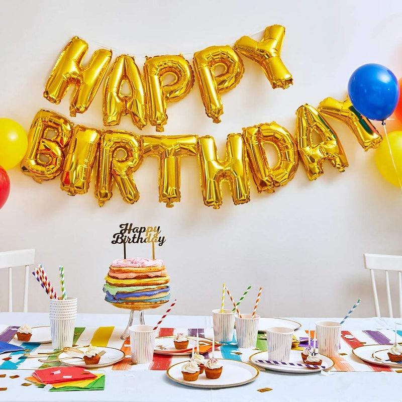 Happy Birthday Balloon Banners Gold, Alphabet Balloons Banner for Birthday Party Decoration