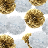 Gold And White Pom Pom Flower Decoration For Birthday Parties, Anniversary Party & Baby Shower