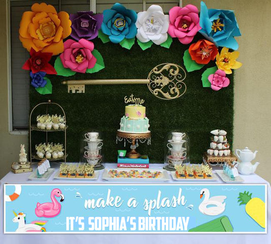 Pool Party Birthday Long Banner for Decoration