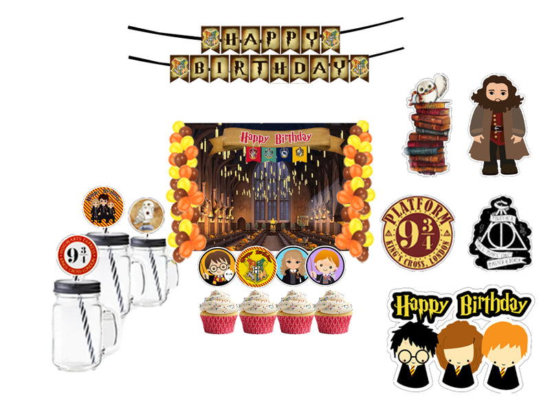 Harry Potter Theme Birthday Complete Party Kit with Backdrop & Decorations