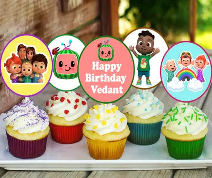 Cocomelon Theme Birthday Party Cupcake Toppers for Decoration