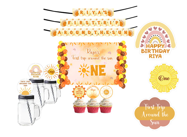First Trip Around the Sun Theme Birthday Party Combo Kit with Backdrop & Decorations