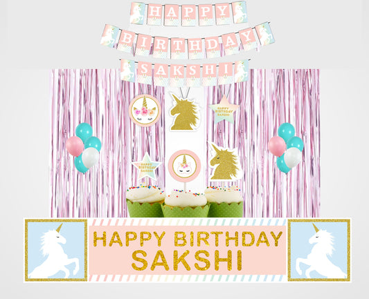 Unicorn Theme Complete Party Kit with Backdrop & Decorations