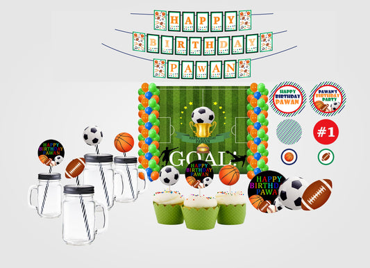Sports  Theme Birthday Complete Party Kit with Backdrop & Decorations