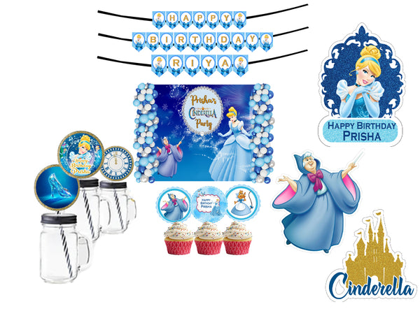 Cinderella Theme Birthday Party Combo Kit with Backdrop & Decorations