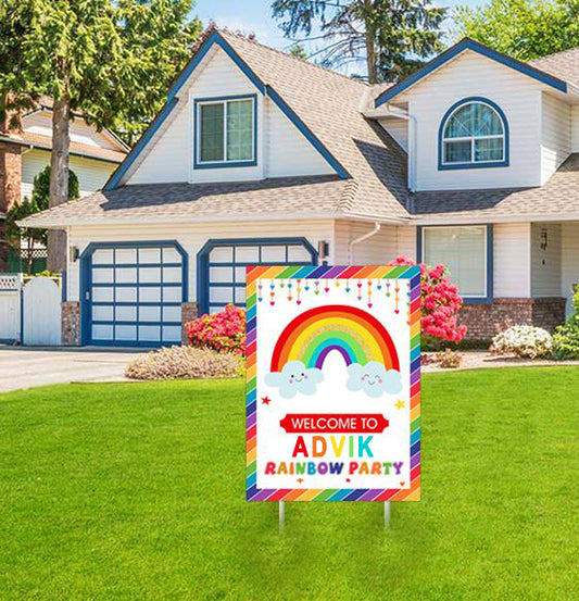 Rainbow Theme Birthday Party Welcome Board 
