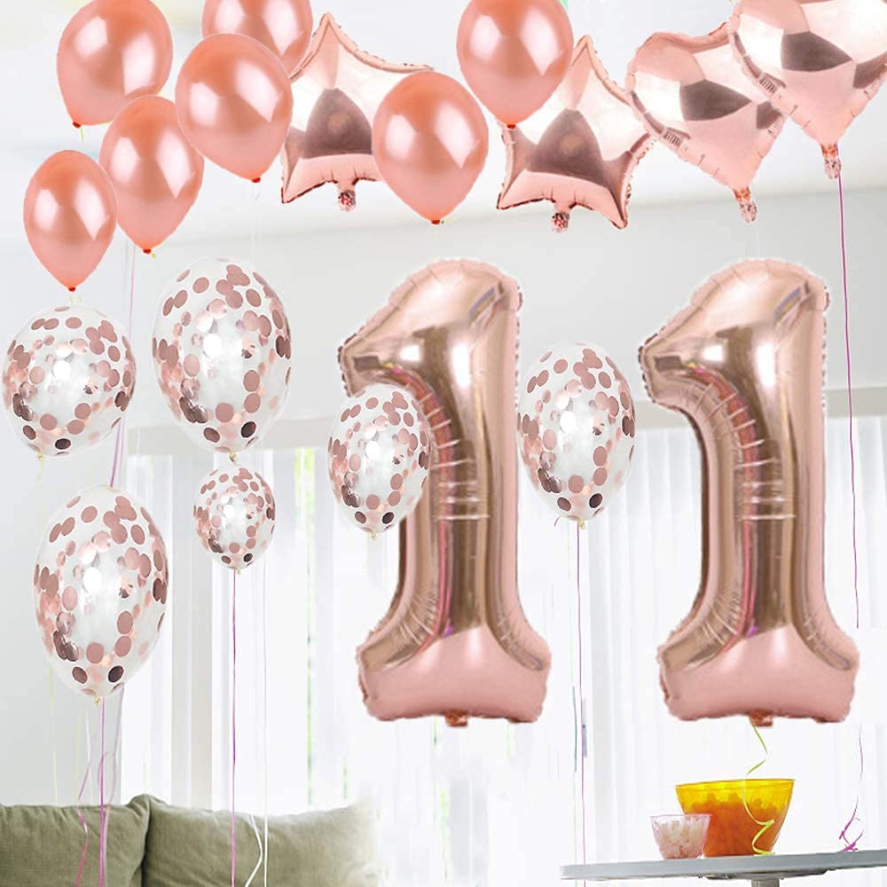 Sweet 11th Birthday Decorations Party Supplies,Rose Gold Number 11 Balloons,11th Foil Balloons Latex Balloon Decoration,Great 11th Birthday Gifts for Girls