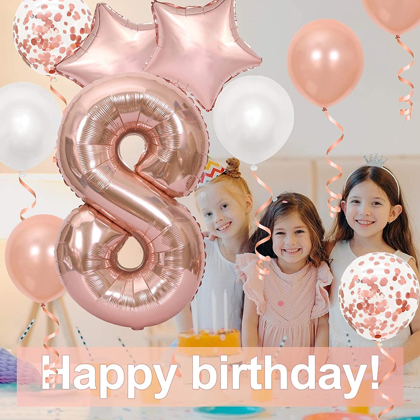 16 Inch Rose Gold Number 8 Balloon, Large Helium Balloon Birthday Party Decorations for Girls, Rose Gold Latex Balloons, 2 Year Party Supplies for Baby Shower Birthday Celebration
