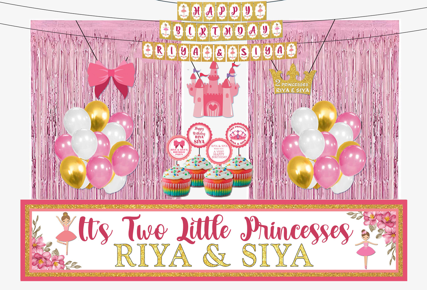 Twin Girls Theme Birthday Party Decoration Kit