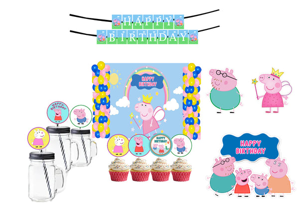Peppa Pig Theme Birthday Party Combo Kit with Backdrop & Decorations