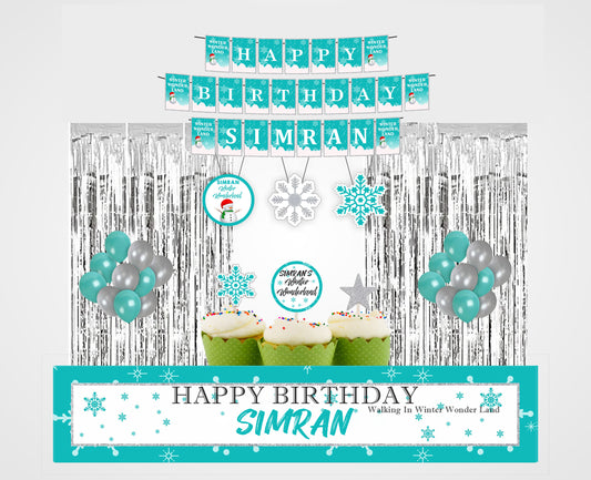 Winter Wonderland Theme Complete Party Kit with Backdrop & Decorations