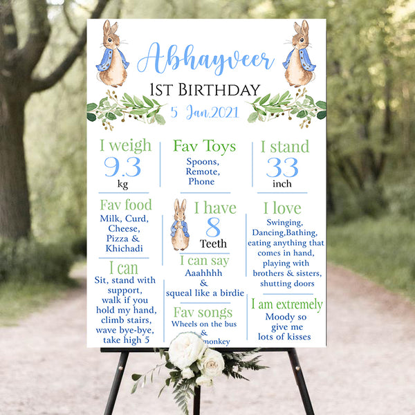 Bunny Theme Customized Chalkboard Milestone Board for Kids Birthday Party