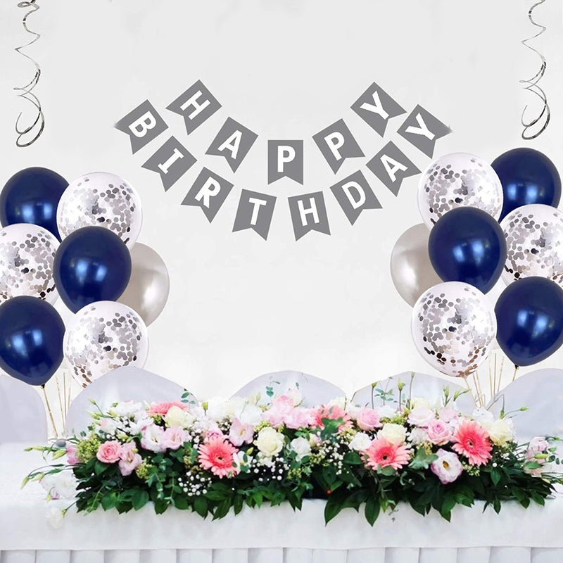 Birthday Decorations, Happy Birthday Decoration for Men Party Balloons for Boys Kit Sliver Blue Confetti Balloons and Swirl 13th 16th 18th 21st 30th 40th 50th 60th Party Supplies