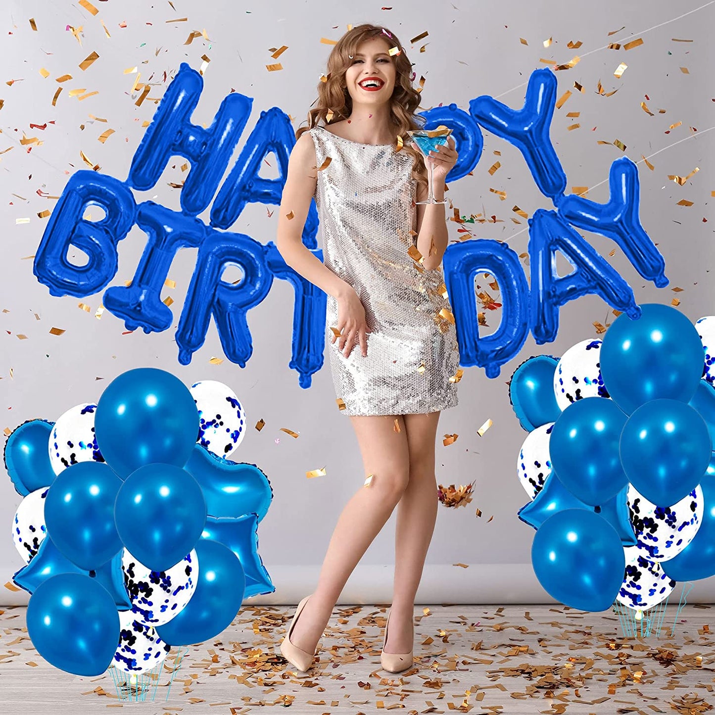 16 Inch Birthday Banner Balloon Letter Foil Party Decoration Bunting 18 Inch Star Heart Foil Latex Balloons Helium Confetti Balloons for Wedding Anniversaries blue