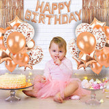 Birthday Decorations for Girls and Women with Happy Birthday Balloons Banner and Complete Rose Gold Party Supplies includes Tassel Garland Foil Curtain Confetti Heart Star Shaped
