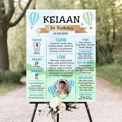 Hot Air Theme Customized Chalkboard Milestone Board for Kids Birthday Party