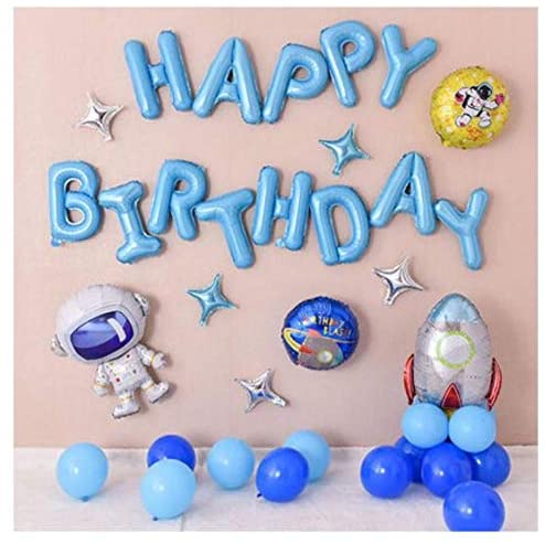 Baby Blue Happy Birthday Balloon Banners , Alphabet Balloons Banner for Boys Birthday Party Decoration Men Teen Boys