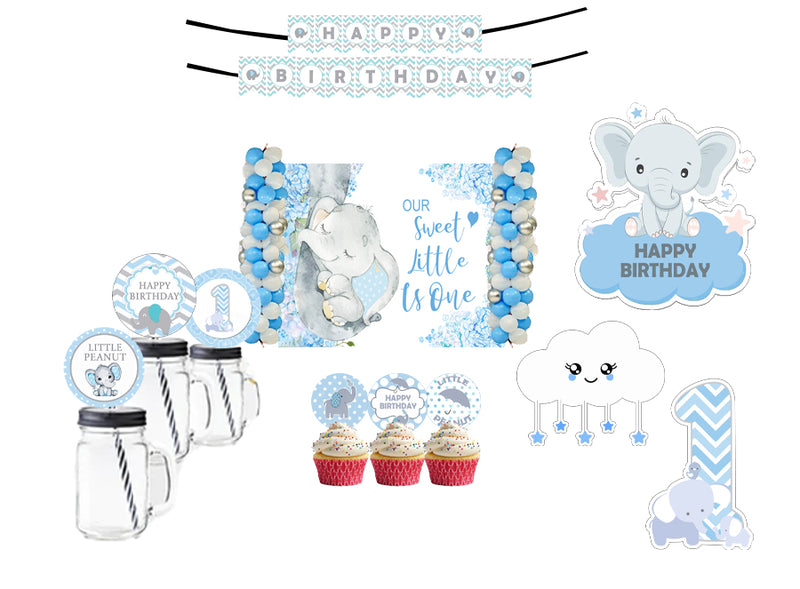 Elephant Theme Birthday Party Combo Kit with Backdrop & Decorations