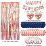 Blue Birthday Party Decorations Set with Happy Birthday Balloons Banner, Confetti Balloons, Foil Fringe Curtain for Birthday Party Supplies (Rose Gold)