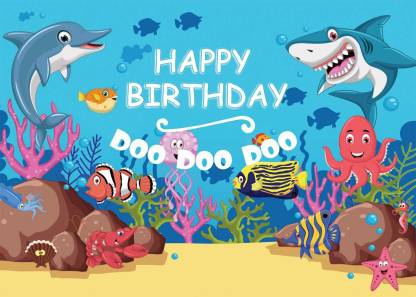 Personalize Shark Birthday Party Backdrop Banner